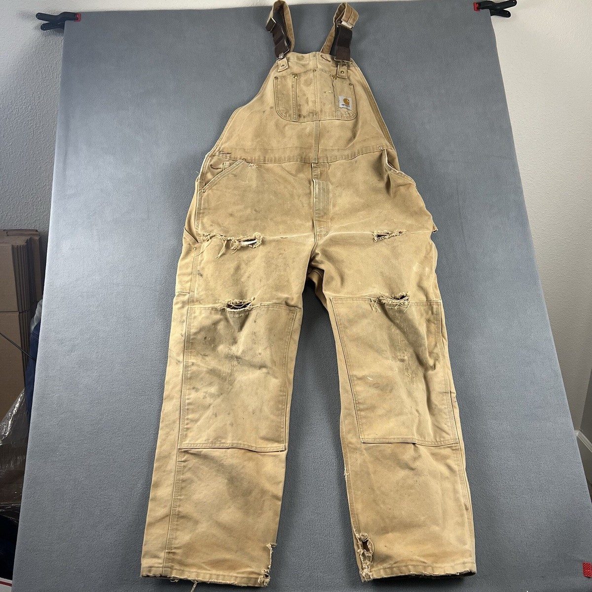 Carhartt Overalls Mens 46X32 Beige Bib Carpenter Outdoor