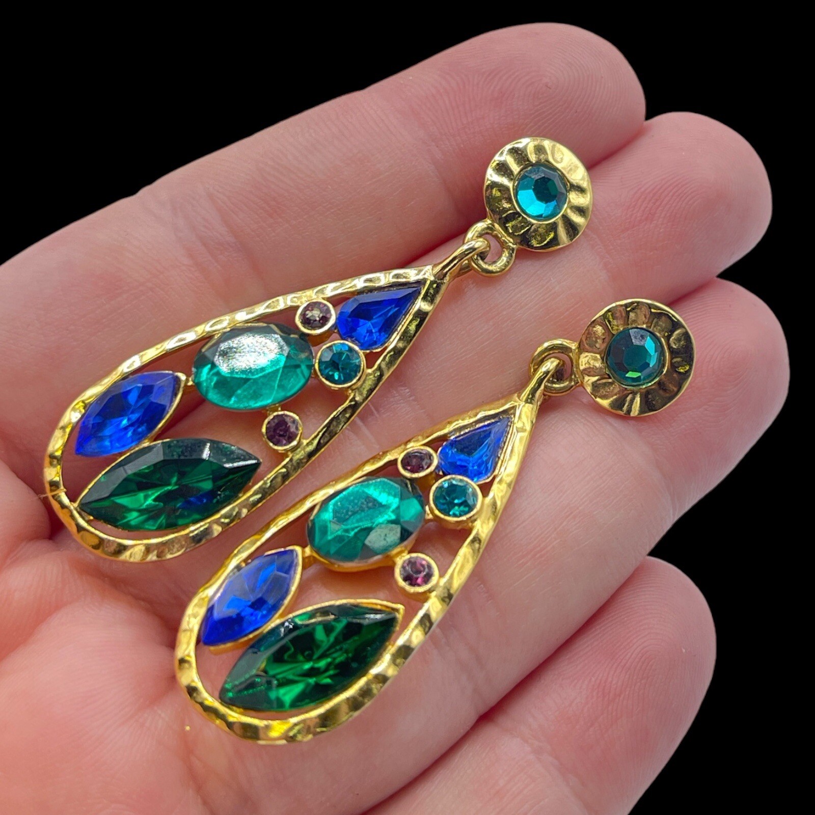 Rhinestones Statement Earrings Drop Dangle Gold T… - image 5