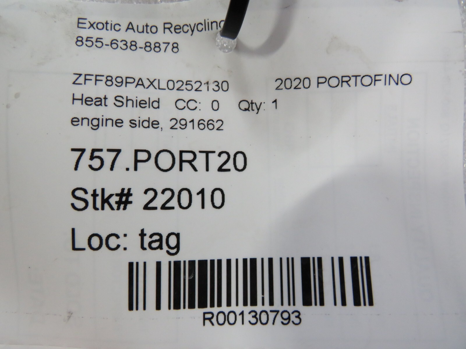 Ferrari Portofino, California T, Engine Side Heat Shield, Used, P/N 291662
