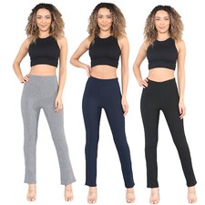 3 DAMEN BOOTLEG HOSE BOOTCUT HOSE STRETCH FEINRIPP ARBEIT UNTERTEIL
