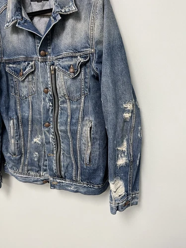 $1250 R13 Distressed Zipper Trucker Blue Jacket Large image 19