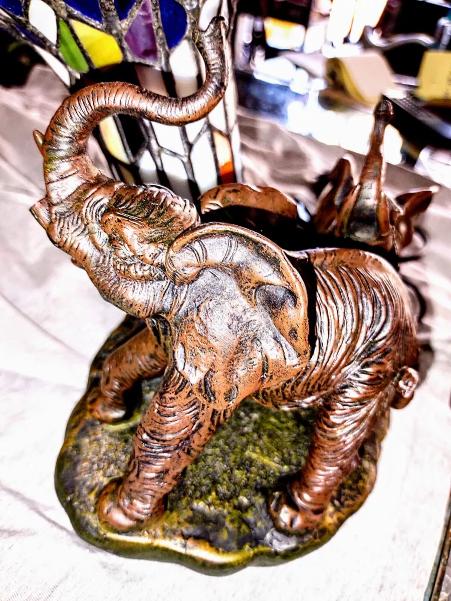 Tiffany Style Stained Glass Dual Elephant Lamp Art Nouveau Style