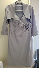 Beautiful Gina Bacconi Ladies Sleeveless Grey Evening Dress & Jacket  UK 12