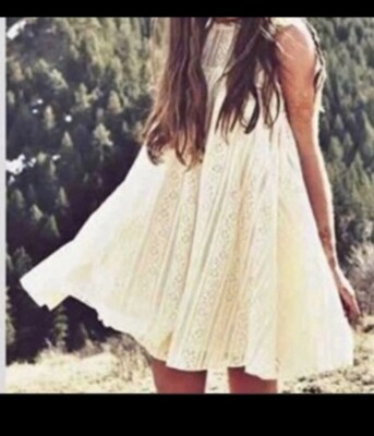 Free People Ivory Sleeveless Lined Floral Lace Baby Doll Tent Dress Sz XS |  eBay