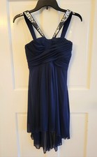 Navy Blue Tulle Evening Dress w/ Silver Sequins Size Small Brand Sequin Hearts