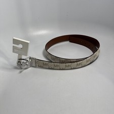 Michael Kors XL Womens Logo Belt Reversible White Brown Leather MSRP 68 NWT 45