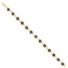 14k Solid Yellow Gold Blue Evil Eye Bracelet Pulsera Mal de Ojo Azul Oro Solido