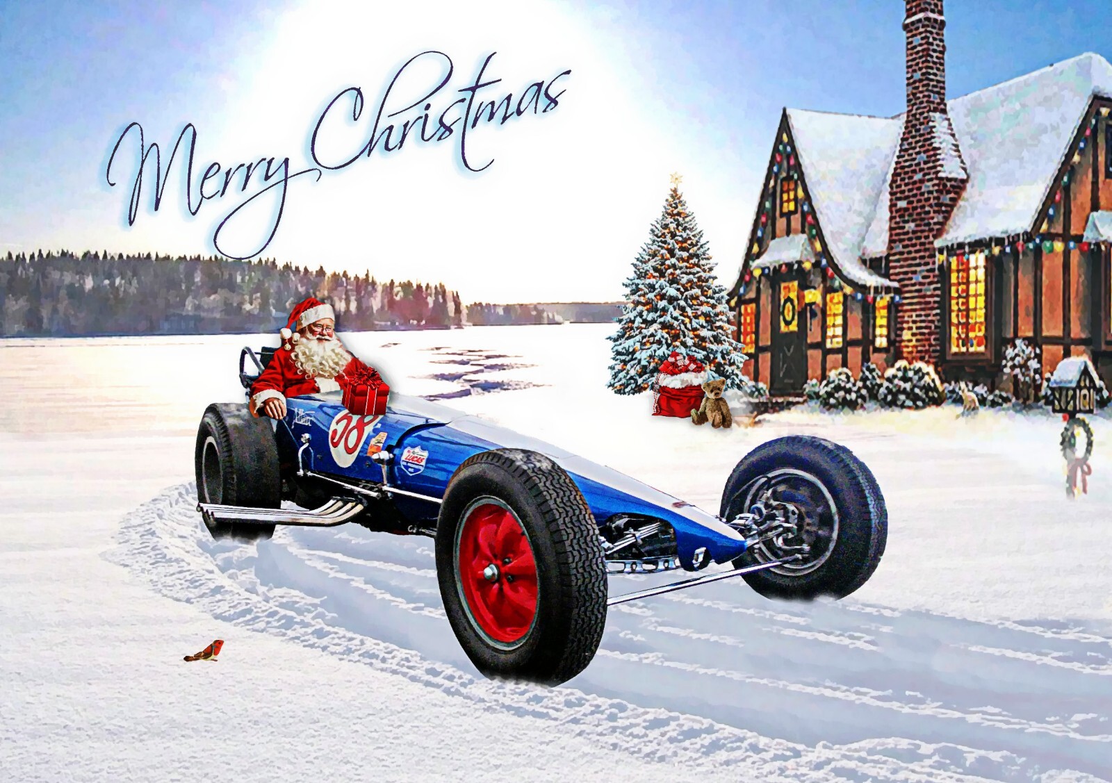 Santa Pod Christmas Xmas Card Drag Racing Allard Dragster Nostalgia Car Art