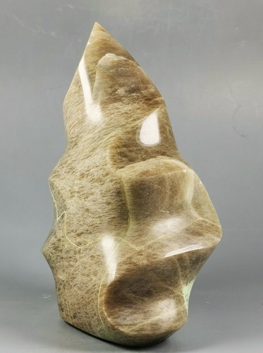 RARE NATURAL green moonstones QUARTZ CRYSTAL Flame Orbicular Reiki Statue - Picture 7 of 12