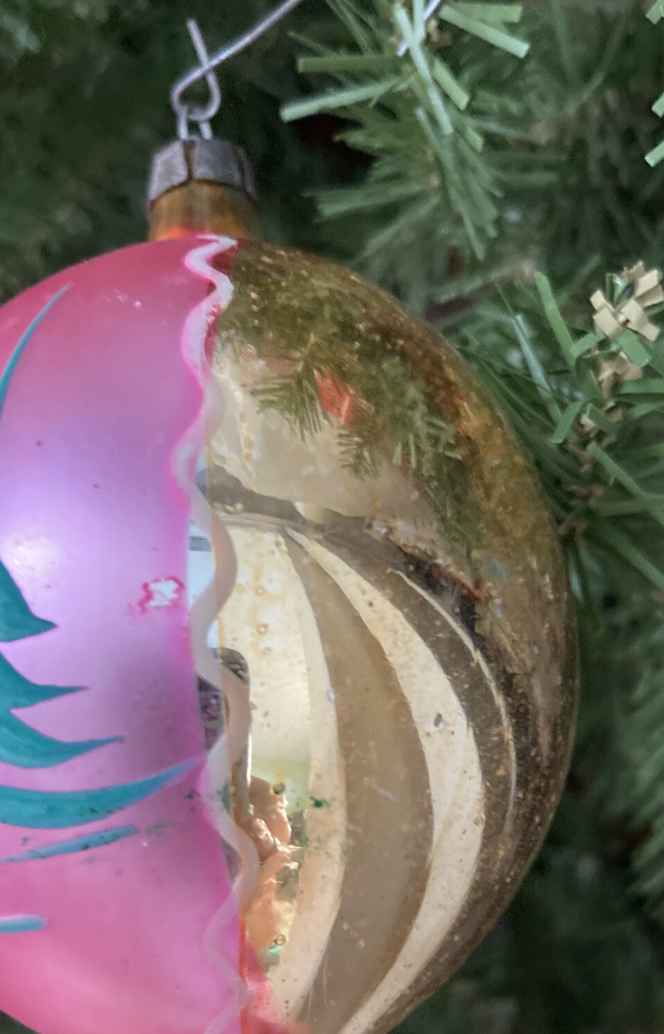 Vtg Christmas Ornament Pink Glass Barbie Skier Blown Poland Pontil