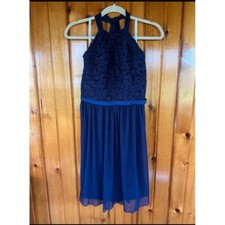 David's Bridal Navy Blue Lace Halter Cocktail Dress Elegant Evening Wear Size 10