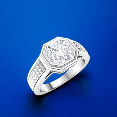 Platinum Diamond Ring For Men PT950 Lab Created IGI 1.5 Carat Emerald Cut Band