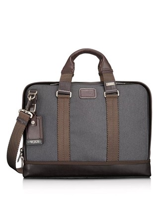 TUMI Alpha Bravo Andrews Slim Briefcase - Gray w Leather Trim - Holds 15'' Laptop
