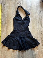 The Bunnies Pinstripe Halter Neck Mini Dress with A Pleated Skirt Women’s Small