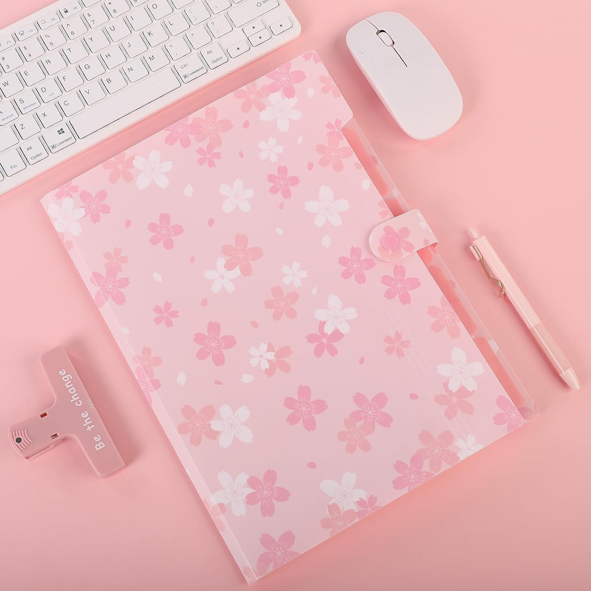 Pink Expanding File Folder with 5 Pockets, Cute Accordion File