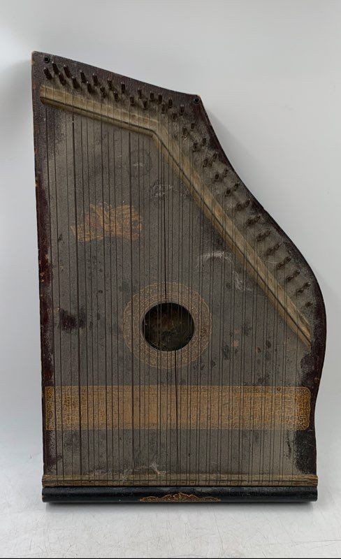 Antique Brown Black Numbered Scale Print Wood Instrument Acoustic Alpine Zither