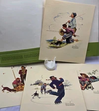 1970s Norman Rockwell S/4 Embossed Lithographs 8X10 Grandpa and Me Series Folder