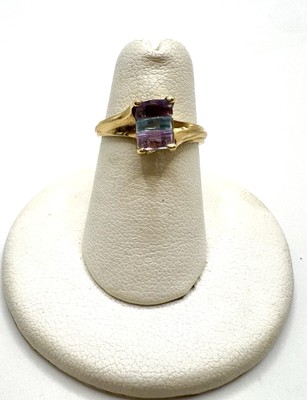 14K Gelbgold Fantasy-Schliff Amethyst und Topas Ring Größe 5,5