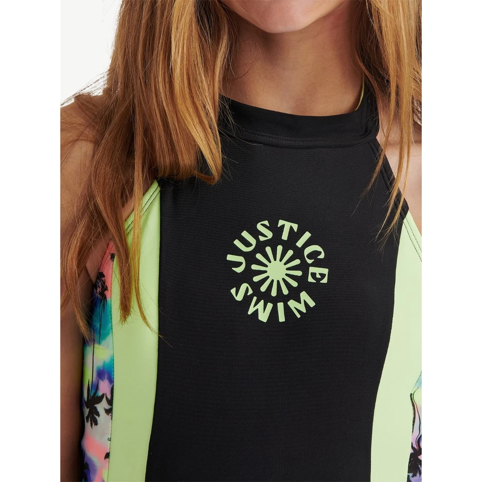 JUSTICE Girls Tropical Swimsuit 1 Pc Halter Black Green Many sizes NEW - Image 3 of 4