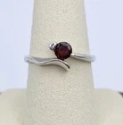 Vintage Sterling Silver Solitaire Garnet Bypass Ring Sz 9.5 Wavy Modern Minimal