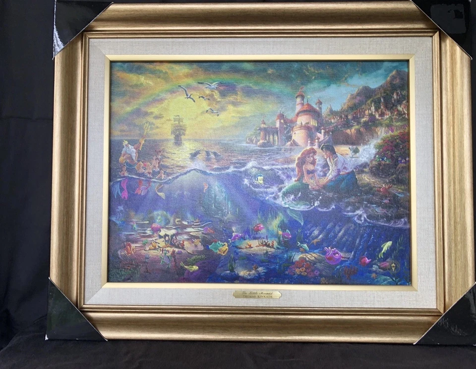 Thomas Kinkade Studios Disney's The Little Mermaid Canvas Framed 21" x 17" COA - Image 1 of 4
