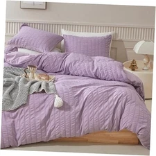  Duvet Cover Set Size, 3pcs Washed Microfiber Bedding Set, Soft Queen Purple
