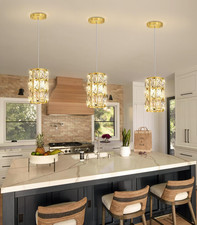 Dimmable Modern Crystal Pendant Light for Kitchen Island  Dining Room Gold