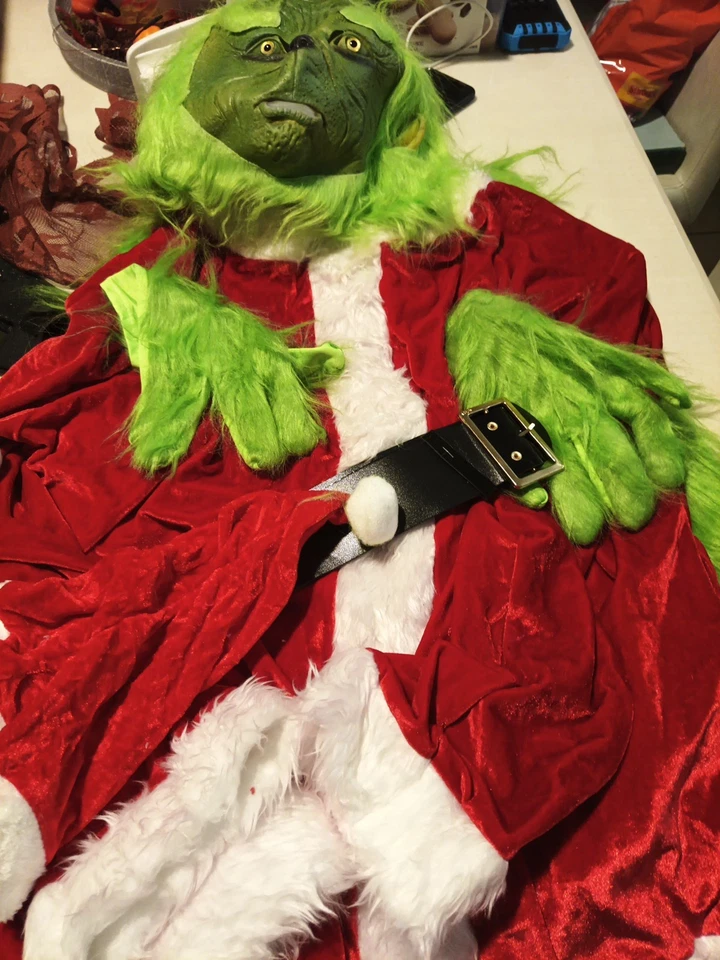 Disfraz de Grinch adulto máscara y conjunto 6 piezas. US XL Foto 3 de 4