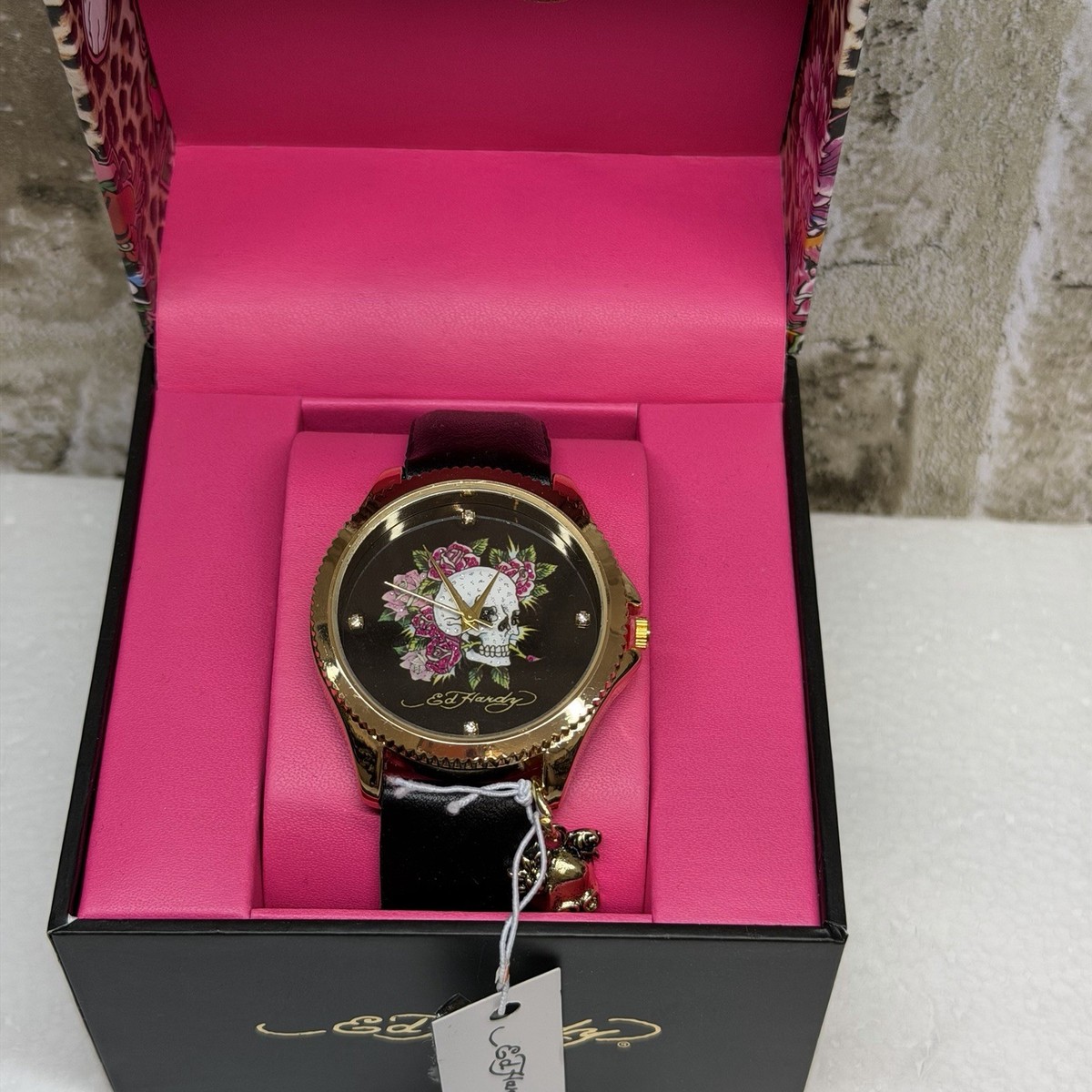 New Ed Hardy Womens Watch Skull Flowers Gold Charm | eBay
