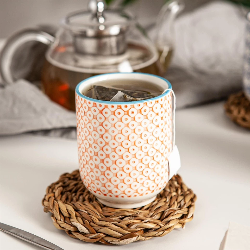 Set von 6 Hand gedruckte Porzellan Tassen Tee Kaffeetassen 280ml orange - Bild 4 von 4