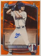 2025 Bowman Draft Sapphire Gavin Fien Chrome Prospect Orange Auto /25 Rangers
