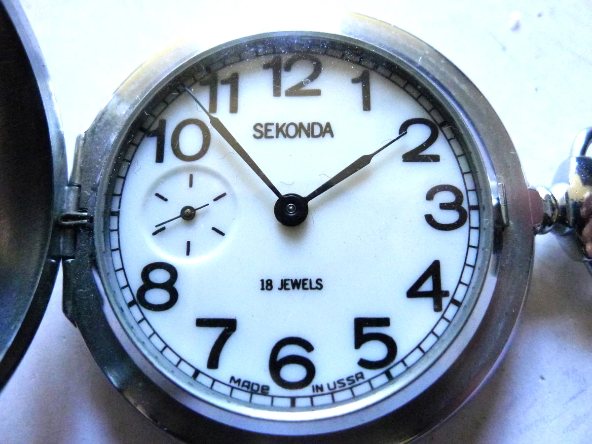 Reloj Bolsillo Cazador Sekonda 18 Joyas Cromado.. 50mm. TLC.. Reparación.