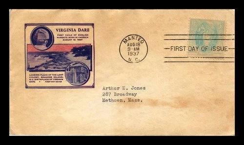 US COVER VIRGINIA DARE FIRST DAY ISSUE SCOTT 796 IOOR CACHET