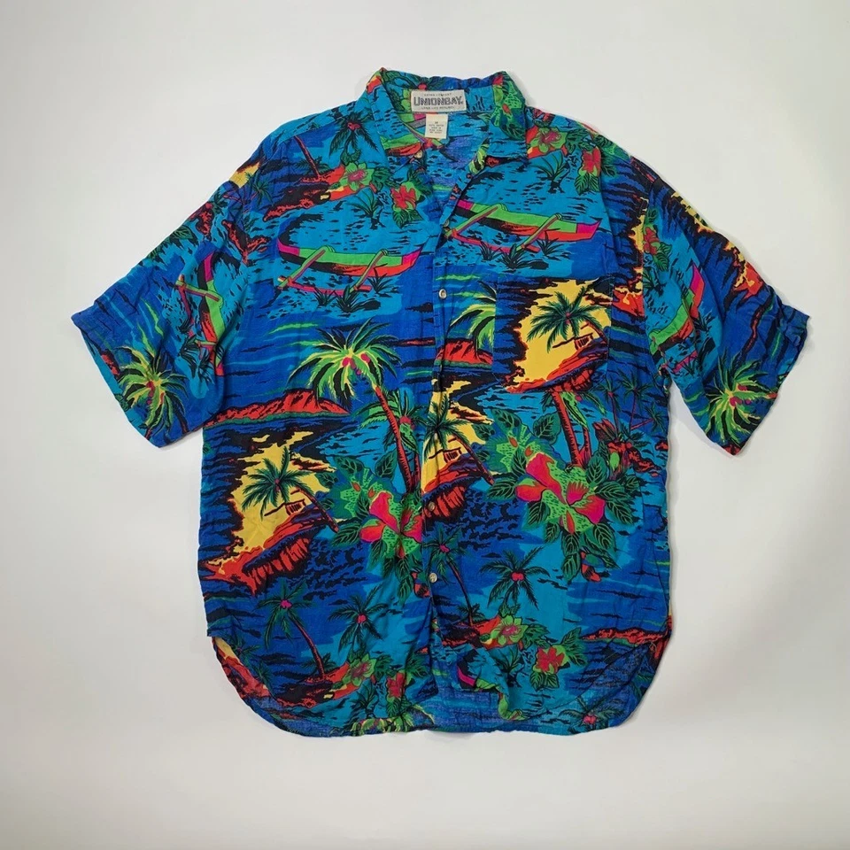 Camisa Unionbay Vintage Hombre M Mediana Rayón Extra Cómoda Floral Tropical Hawaiana Foto 2 de 4
