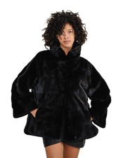 Black 50 Horizontal Mink Fur Coat with Work Sleeves...