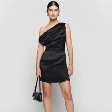 REFORMATION Alanis Silk Mini Dress Black Sz 10 $278 {3Y52}