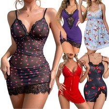Women's Lingerie Lace Trim Chemise Nightgown Sleepwear Full Slip Babydoll Dress