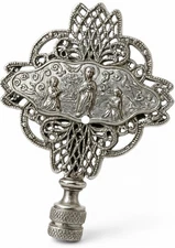 Vintage Ornate Filigree Lamp Finial Religious Scene Metal Topper Gothic