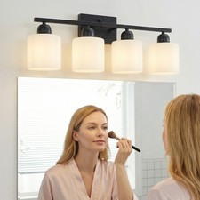 25" Vanity Light 4 Lights Bathroom Mirror Milk Glass Shade Wall Sconce Fixture