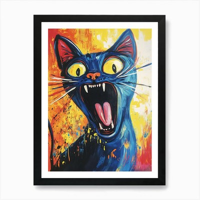 Fantastische schreiende Katze 9 Kunstdruck gerahmt Wandbild Poster Leinwanddruck Bild