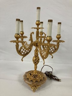 VTG French Louis XVI Metal Candelabra Table Lamp w/ Marble Base 22.5" Tall