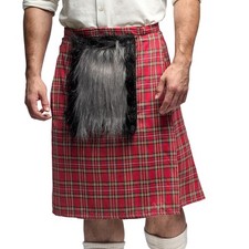 Schotten-ock Männer Rock MacKenzie rot verstellbarer Kilt mit Kunstpelz-Tasche