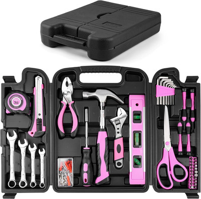 125 PCS Pink Household Tool Set, Ladies Basic House DIY Toolkit Set 