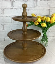 Wood 3 Tier Decorative Serving Tray Cupcake Stand  16.5" Tall