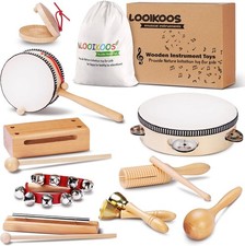 LOOIKOOS Wooden Musical Instruments - Montessori Toddler Percussion Set New