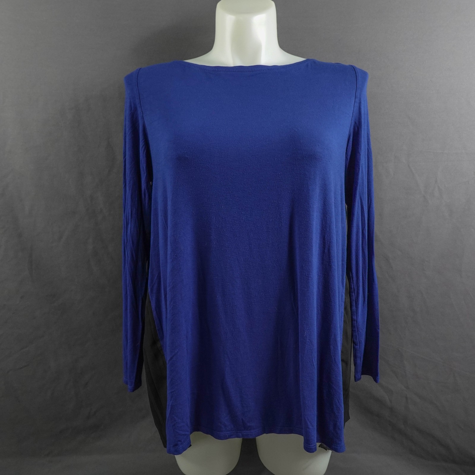 Womens Top Large Blue Black Flowy Sheer Back Soft Girl Romantic Effortless