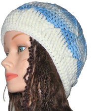 New Handmade Crochet Blue Size M (22 Inches Circumference) Waves Beanie Hat