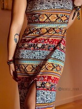 Red Patterned Floor Length Dress