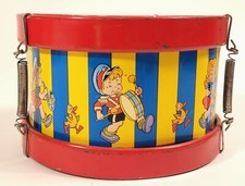 Mid-Century Vintage Children's Tin Drum Set, Musical Toy, Kids' Marching Band