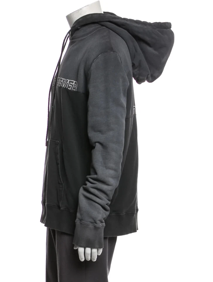 Sweat à capuche homme SAINT LAURENT oversize gris blanc imprimé coton logo M-L - Photo 3/4